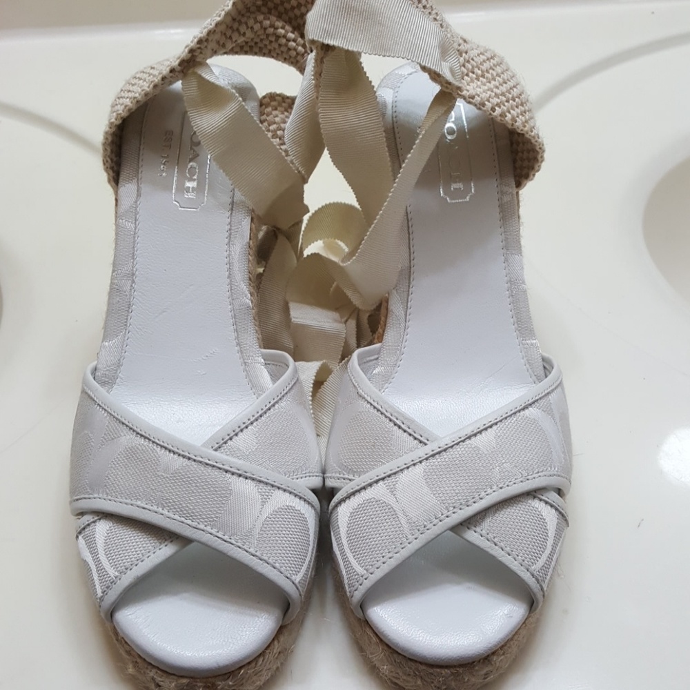 White coach lace up strap wedge